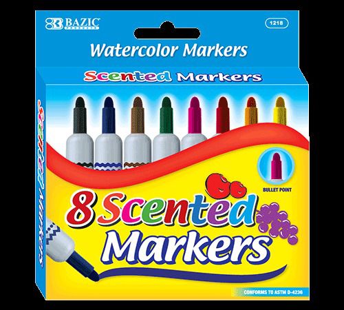 BAZIC 8 Color Scented Jumbo Watercolor Marker, Case of 24