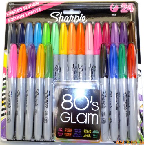 Sharpie Permanent Markers Fine Point 80&#039;s Glam 24-pk Assorted Colors (31993)