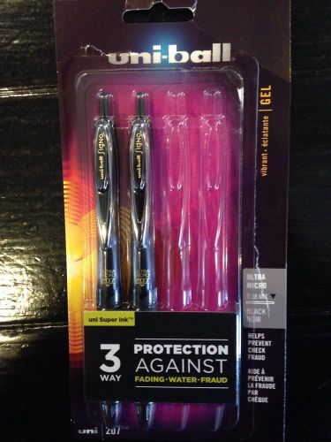 New open package uniball signo ultra micro black gel pens 0.38 mm tip 2 pack for sale