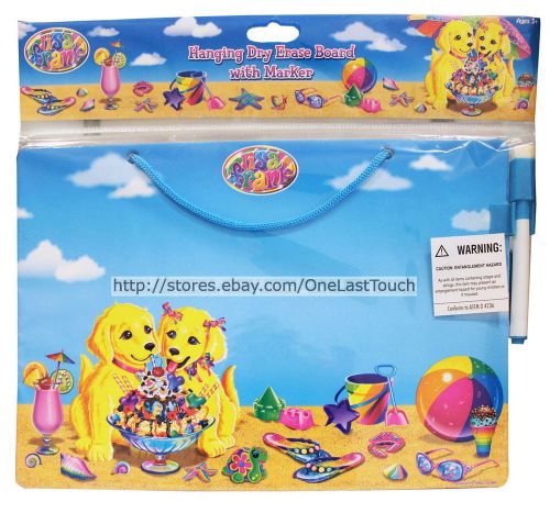 Lisa frank hanging 11.25&#034;x8&#034; dry erase board w/blue marker beach puppies new! for sale