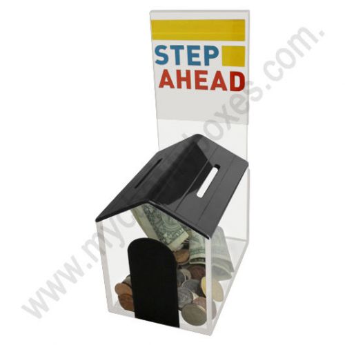 Acrylic Small  House Shape  Donation Box Suggestion Box With Lock &amp; 2 Keys Black