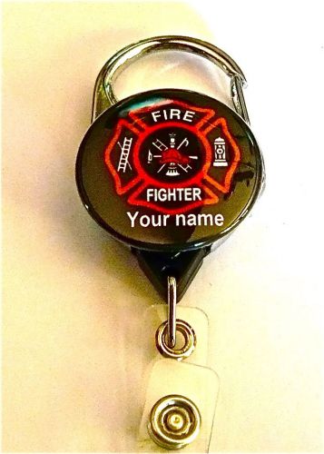 BLK FIRE FIGHTER INSIGNIA CARABINER ID BADGE HOLDER RETRACTABLE REEL,KEYS,RESCU