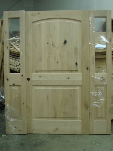 Knotty alder front exterior wood entry door 42&#034; wide w half sidelights tuscany for sale