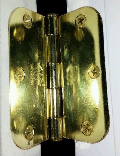 Six polished brass 3.5&#034; x 3.5&#034; inch 5/8 radius round corner interior door hinge for sale