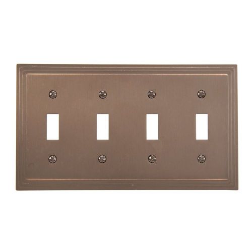 Amerelle 84t4vb steps cast metal four toggle wallplate, aged bronze brand new! for sale