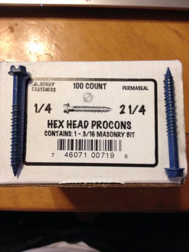Tapcons concrete anchor screws 1/4&#034; x 2 1/4&#034; hex head washer head pack 100 count for sale