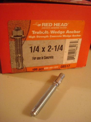 Red head trubolt wedge anchor concrete wedge anchor, 1/4 x 2-1/4, qty 100 for sale