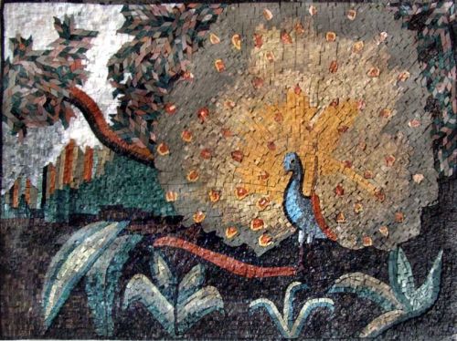 Peafowl in a Garden of Eden Stone Mosaic