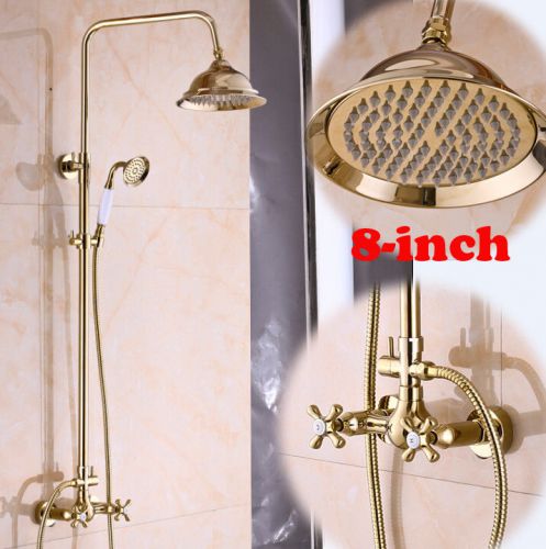 Gold-plate Luxury 8&#034; Rainfall Shower Faucet Set &amp; Handheld Shower Mixer Faucet