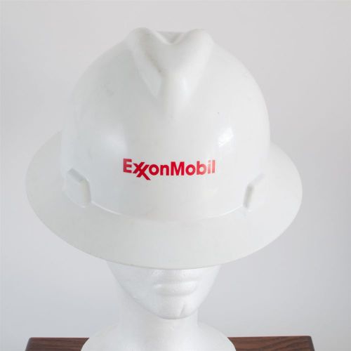 Vintage ExxonMobil Oil Hard Hat Helmet White MSA V-Guard 1997 Mine Safety Sz M