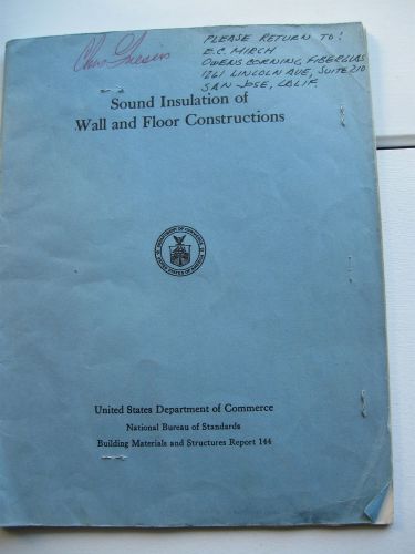 vintage brochure Sound Insulation of Wall and Floor Constructions 1955 USDC NBS