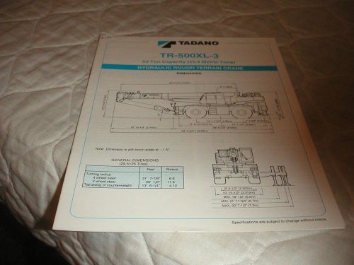 1996 tadano model tr-500xl-3 hydraulic rough terrain crane sales brochure for sale