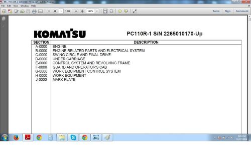 KOMATSU PC110R -1   PARTS  BOOK MANUAL