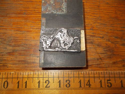 Vintage Cowboy Calf Roper Printing Plate Block  Rodeo