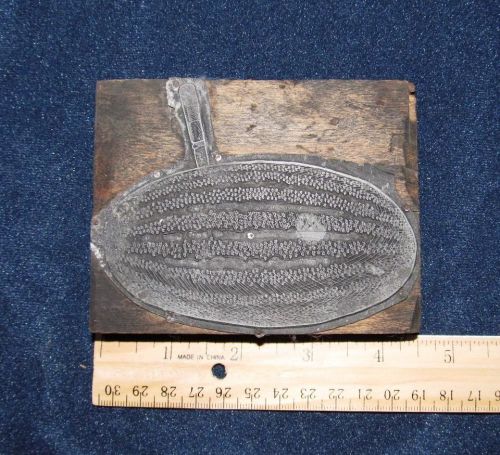 Vintage printing Press Block,  Farming, Large Watermelon with knife in it