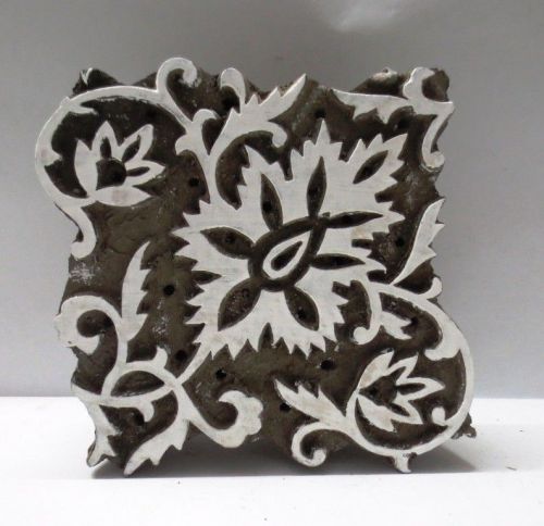 INDIAN WOODEN HAND CARVED TEXTILE PRINTING FABRIC BLOCK STAMP BOLD DESIGN PRINT