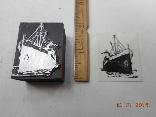 Letterpress Printing Printers Block, Sailing Steam Ship billows Smoke