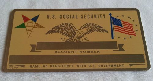 Vintage Social Security Card Brass/Aluminum Eastern Star &amp; American Flag Card