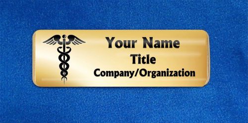 Caduceus Black Gold Custom Personalized Name Tag Badge ID Medical Doctor Nurse