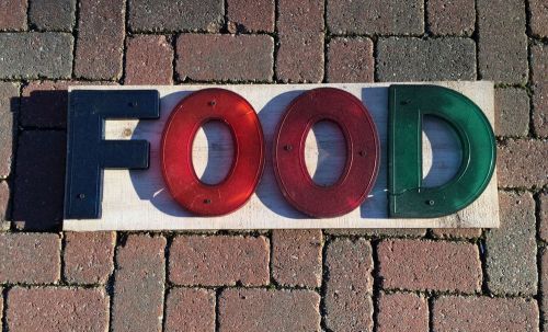 FOOD - Letter Art Sign- Recycled Wood- Old Marquee Letters, Multicolored, 2014