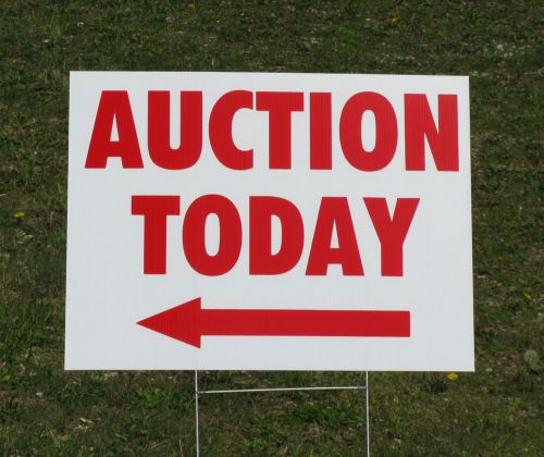 AUCTIONEER &#034;AUCTION TODAY&#034; SIGNS 6 SIGN SET WITH STAKES, 18&#034;X24&#034;