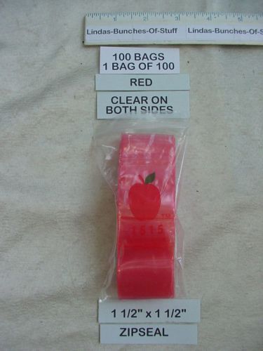 100 Red 1 1/2&#034; X 1 1/2&#034; 2 Mill Plastic Zipseal Bags