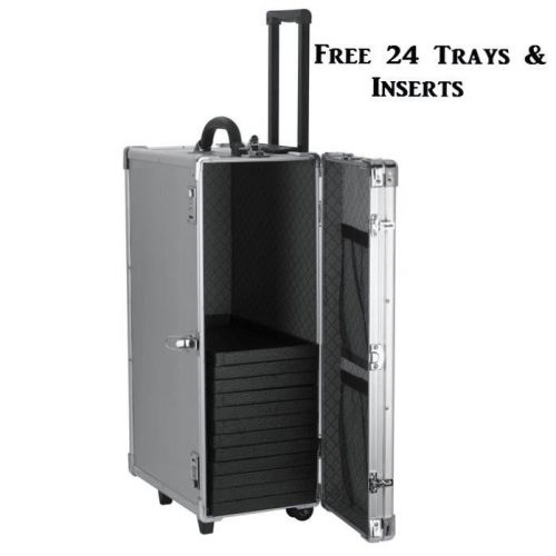 Large aluminum carry case professional case w/24 trays &amp; inserts travelling case for sale