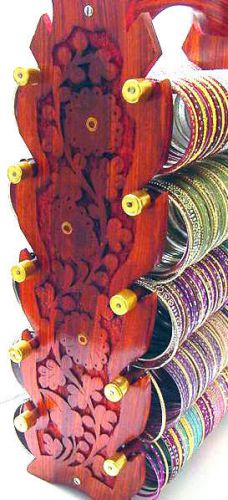 Pakistan Wooden Art Work Bangle Stand Medium 10 Bars Sticks Flower Gold Stylish