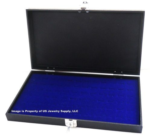 Key Lock Locking Solid Top Lid 72 Ring Blue Jewelry Display Box Storage Case