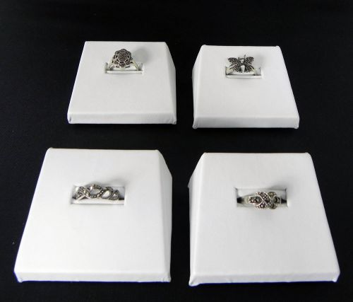 Four  White Faux Leather Ring  Displays Jewelry Slanted Slot Slotted Display