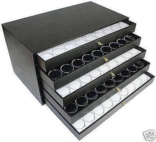 Gemstone Storage Organizer 5 Drawers 180 Gem Jar Display Case Black White Jars