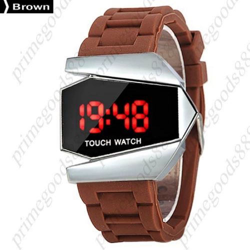 Sport Touch Screen Digital LED Wrist Wristwatch Silicone Band Sports In Brown