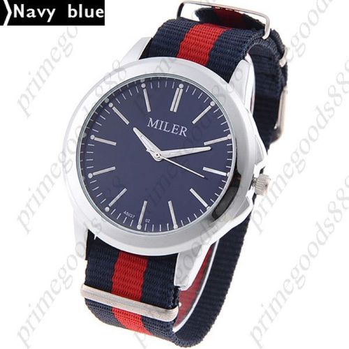 Stylish Round Case Quartz Unisex Wrist Watch  Canvas Chain Band in Navy Blue