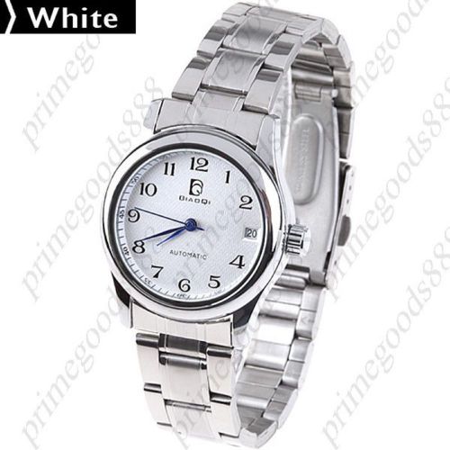 Stainless Steel Mechanical Date Lady Wrist Ladies Wristwatch Women&#039;s White