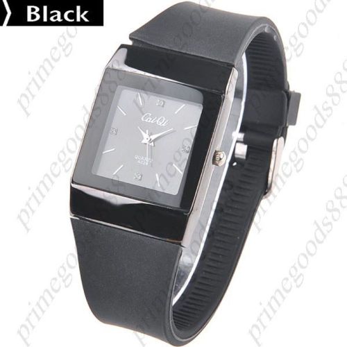 Square Analog Quartz Wrist Watch Resin Strap in Black Free Shipping WristWatch