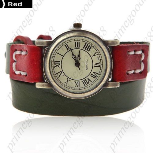 Classic Double Wrap PU Leather Lady Ladies Wrist Quartz Wristwatch Women&#039;s Red