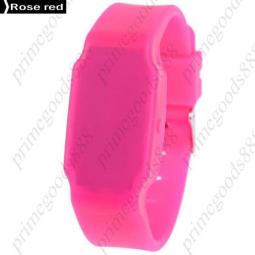 LED Unisex Wrist Watch Silica Gel Band in Rose Red Free Shipping