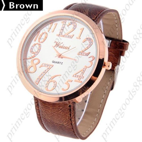 PU Leather Strap Quartz Wrist Wristwatch Free Shipping Women&#039;s Brown