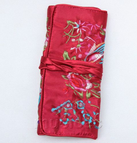 handmade embroider silk wine red colors Jewelry bags pouches roll T775A11