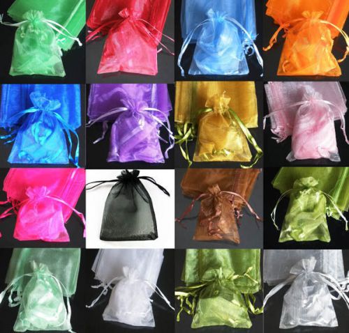 100Mixd Drawable Organza Wedding Gift Bags&amp;Pouches9x7cm