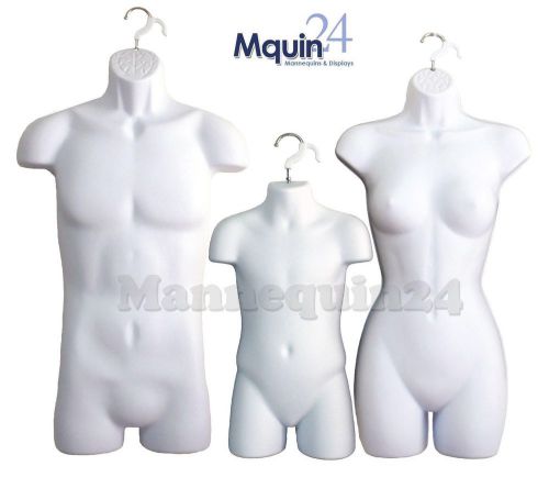 Male, female &amp; child (a set of 3 pcs)mannequins forms for hanging display -white for sale