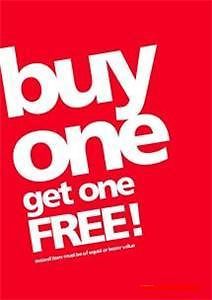 4 x BUY ONE GET ONE FREE SIGNS DOUBLE SIDED