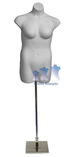 Female Plus Size White and Tall Adjustable Mannequin Stand with 10&#034; Square Base