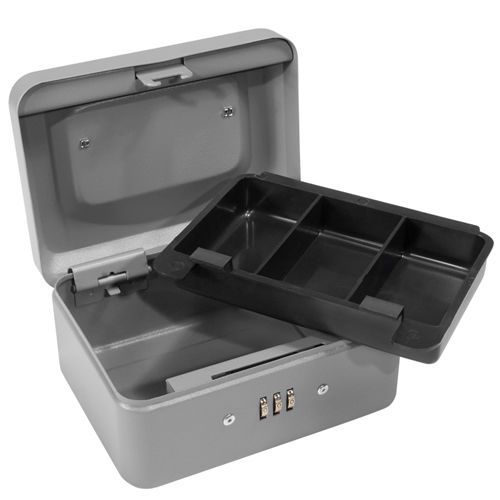 Barska 6 inch  steel compact cash box w/ combination lock in grey, cb11782 for sale
