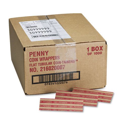 Flat Kraft Paper Coin Wrappers Holds 50 Pennies Red 1000/Box