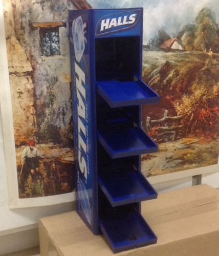 Halls cough drops dark blue plastic 4 tier counter top display rack eye catcher for sale