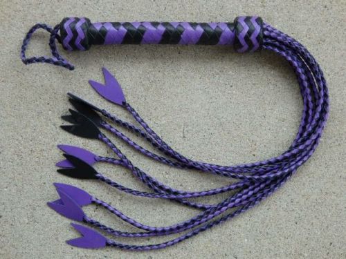 NEW Cat Of 9 Tails Flogger Black &amp; Purple Leather Nine NICE VIPER - HORSE TOOL
