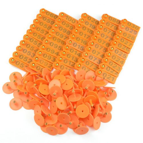 100pcs NO. 1 to 100 Livestock Ear Tag Label Marker Plastic Plate Orange for Cow