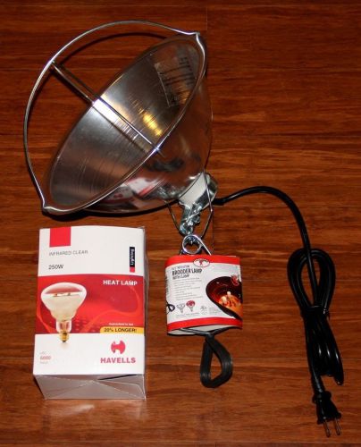 Poultry brooder reflector 10.5 lamp w clamp and 250w infrared clear bulb for sale