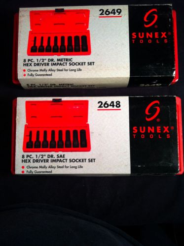 Sunex 16 piece 1/2&#034; drive impact hex allen socket sets sae metric for sale